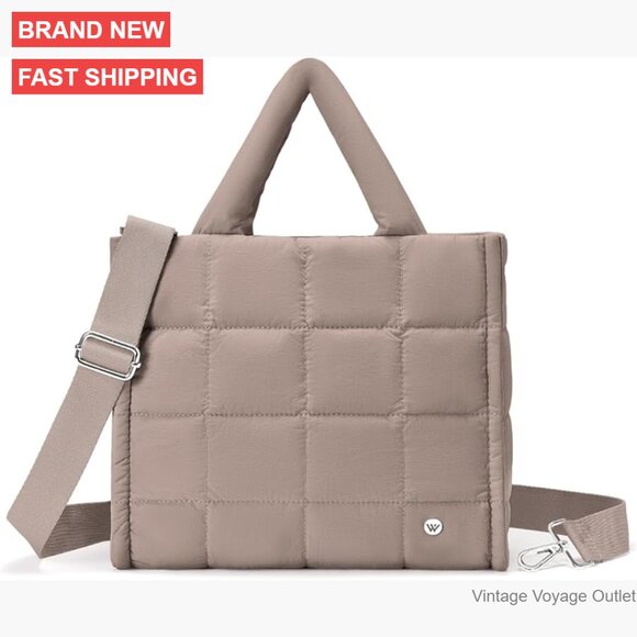 Handbags - Puffer Crossbody Tote Bag Nylon Weekender Overnight Shoulder Handbag